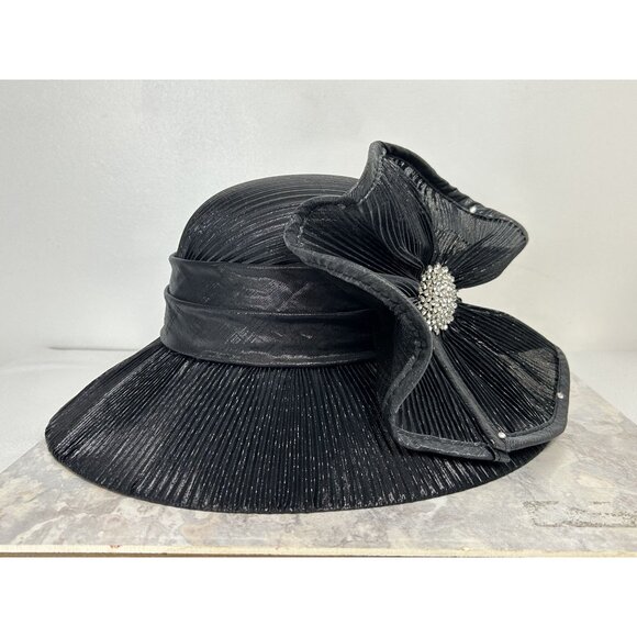 Sophia Collection Women\'s Polyester Pleat Rhinestone Hat in Black - OS main image 4